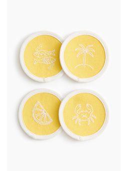 H&M - Yellow 4-Pack Embroidery-Motif Coasters