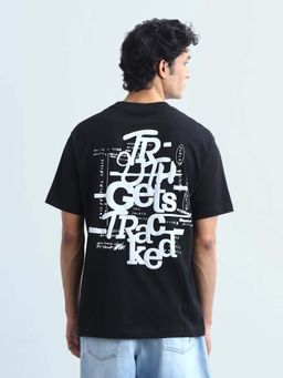 Flying Machine - Men's Typographic Printed Relaxed Fit T-Shirt - Black