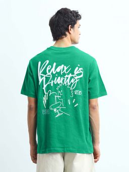 Flying Machine - Men's Typographic Printed Relaxed Fit T-Shirt - Green