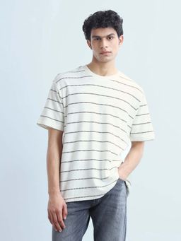 Flying Machine - Men's Horizontal Striped Relaxed Fit T-Shirt - White