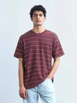 Flying Machine - Men's Horizontal Striped Relaxed Fit T-Shirt - Purple