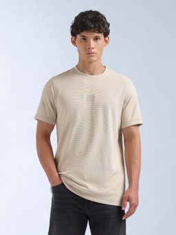 Flying Machine - Men's Textured Regular Fit T-Shirt - Beige