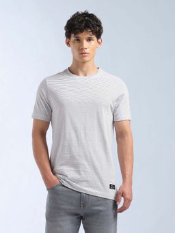 Flying Machine - Men's Horizontal Striped Regular Fit T-Shirt - White