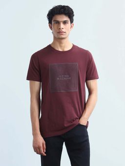 Flying Machine - Men's Graphic Brand Printed Regular Fit T-Shirt - Maroon