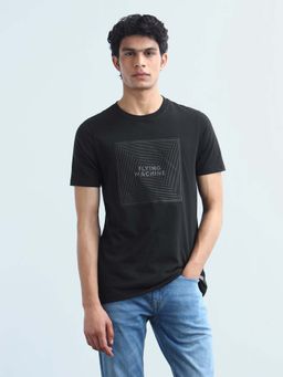 Flying Machine - Men's Graphic Brand Printed Regular Fit T-Shirt - Black