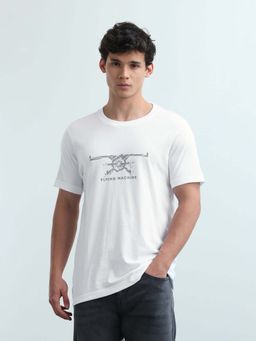 Flying Machine - Men's Brand Embossed Regular Fit T-Shirt - White