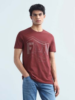 Flying Machine - Men's Brand Printed Regular Fit T-Shirt - Red