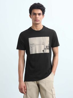 Flying Machine - Men's Printed Regular Fit T-Shirt - Black