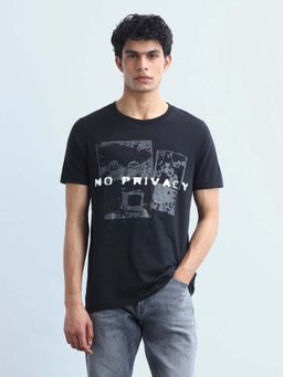Flying Machine - Men's Graphic Printed Regular Fit T-Shirt - Navy Blue