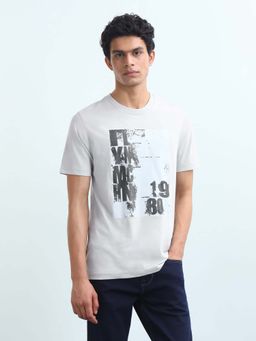 Flying Machine - Men's Graphic Printed Regular Fit T-Shirt - Grey