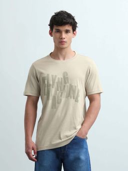 Flying Machine - Men's Brand Typography Regular Fit T-Shirt - Beige