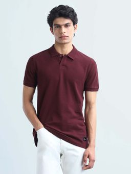 Flying Machine - Men's Solid Regular Fit Polo T-Shirt - Maroon