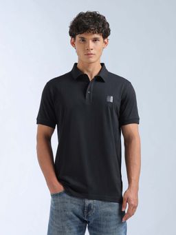 Flying Machine - Men's Solid Regular Fit Polo T-Shirt - Navy Blue