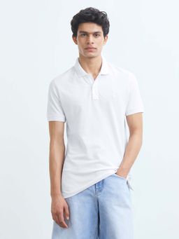 Flying Machine - Men's Solid Regular Fit Polo T-Shirt - White