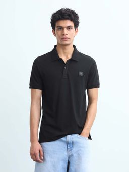 Flying Machine - Men's Solid Regular Fit Polo T-Shirt - Black