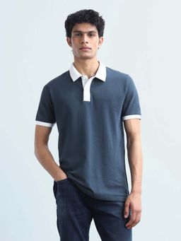 Flying Machine - Men's Solid Regular Fit Polo T-Shirt - Navy Blue