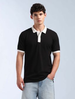 Flying Machine - Men's Solid Regular Fit Polo T-Shirt - Black