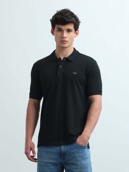 Flying Machine - Men's Typographic Printed Regular Fit Polo T-Shirt - Black