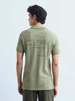 Flying Machine - Men's Typographic Printed Regular Fit Polo T-Shirt - Olive