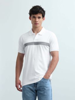 Flying Machine - Men's Solid Stripe Detail Regular Fit Polo T-Shirt - White