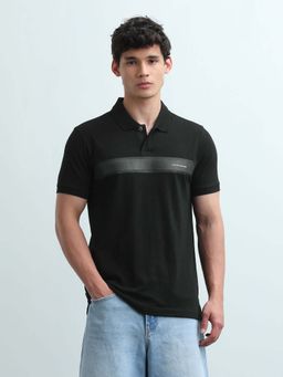 Flying Machine - Men's Solid Stripe Detail Regular Fit Polo T-Shirt - Black