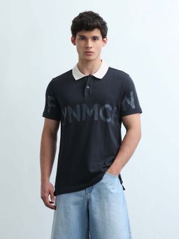 Flying Machine - Men's Brand Printed Regular Fit Polo T-Shirt - Navy Blue