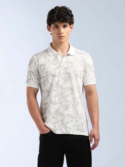 Flying Machine - Men's Abstract Printed Regular Fit Polo T-Shirt - White