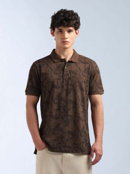 Flying Machine - Men's Abstract Printed Regular Fit Polo T-Shirt - Brown