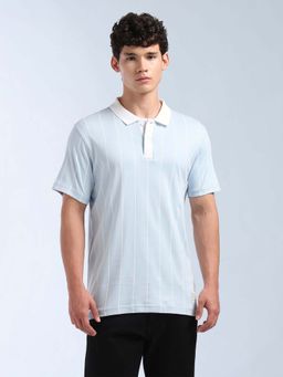 Flying Machine - Men's Vertical Striped Regular Fit Polo T-Shirt - Blue