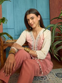 Stylum - Women Pink Mirror Work Silk Blend Co-Ord Set