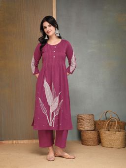 Stylum - Women Pink Embroidered Cotton A-Line Co-Ord Set