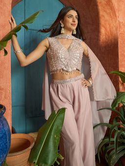 Stylum - Women's Pink Embellished & Embroidered Poly Georgette Co-Ord Set