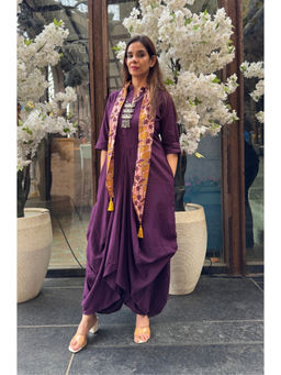 Ishnya - Rozana Wine Elegant Drape Dress