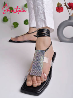 Shoetopia - Embellished Black Sparkle Gladiators