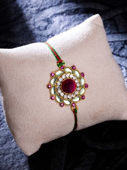 Sukkhi - Glorious Gold Plated Floral Kundan Rakhi with Roli Chawal and Greeting Card (Set of 3)