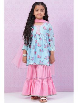 Biba - Blue Printed Suit (Set of 3)