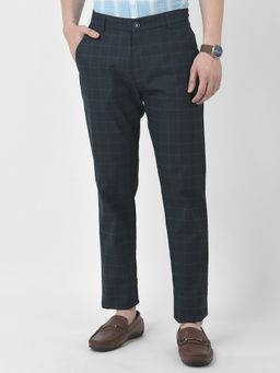 CRIMSOUNE CLUB - Men Navy Blue Checked Trousers