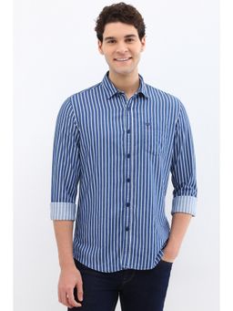 Allen Solly - Men Blue Custom Fit Stripe Full Sleeves Casual Shirts