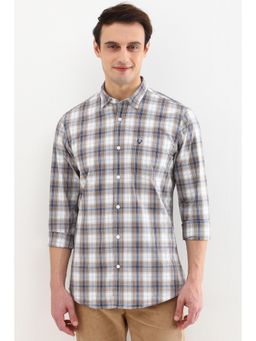 Allen Solly - Men Beige Custom Fit Check Full Sleeves Casual Shirts