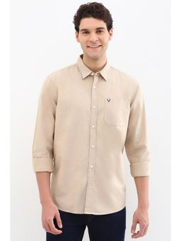 Allen Solly - Men Beige Custom Fit Solid Full Sleeves Casual Shirts