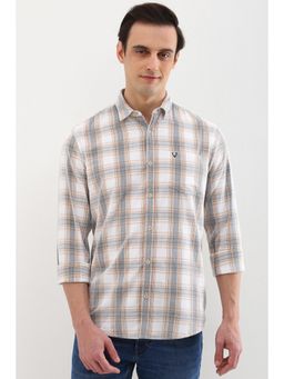 Allen Solly - Men Beige Custom Fit Check Full Sleeves Casual Shirts