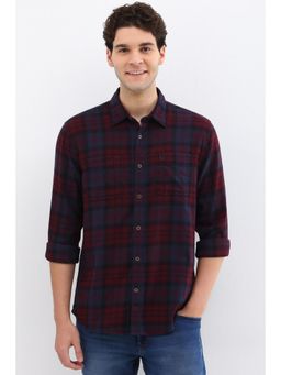 Allen Solly - Men Maroon Custom Fit Check Full Sleeves Casual Shirts
