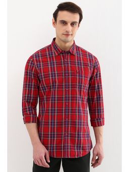 Allen Solly - Men Red Custom Fit Check Full Sleeves Casual Shirts