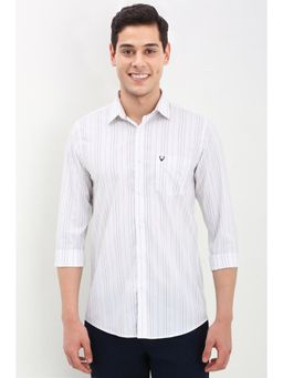 Allen Solly - Men White Slim Fit Stripe Full Sleeves Casual Shirts