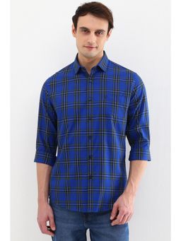 Allen Solly - Men Blue Slim Fit Check Full Sleeves Casual Shirts