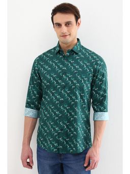 Allen Solly - Men Green Slim Fit Floral Print Full Sleeves Casual Shirts
