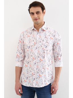 Allen Solly - Men White Slim Fit Print Full Sleeves Casual Shirts