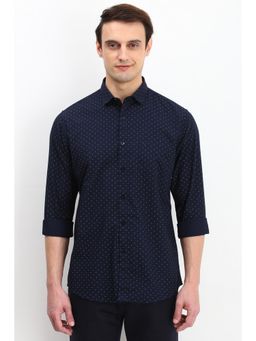 Allen Solly - Men Navy Slim Fit Print Full Sleeves Casual Shirts