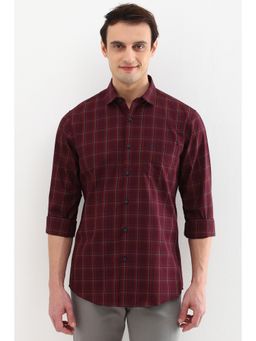Allen Solly - Men Maroon Slim Fit Check Full Sleeves Casual Shirts