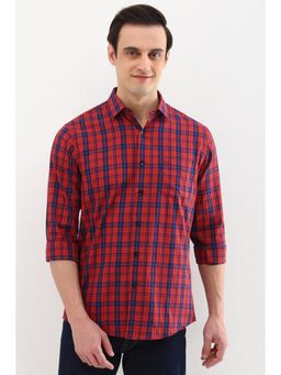 Allen Solly - Men Red Slim Fit Check Full Sleeves Casual Shirts